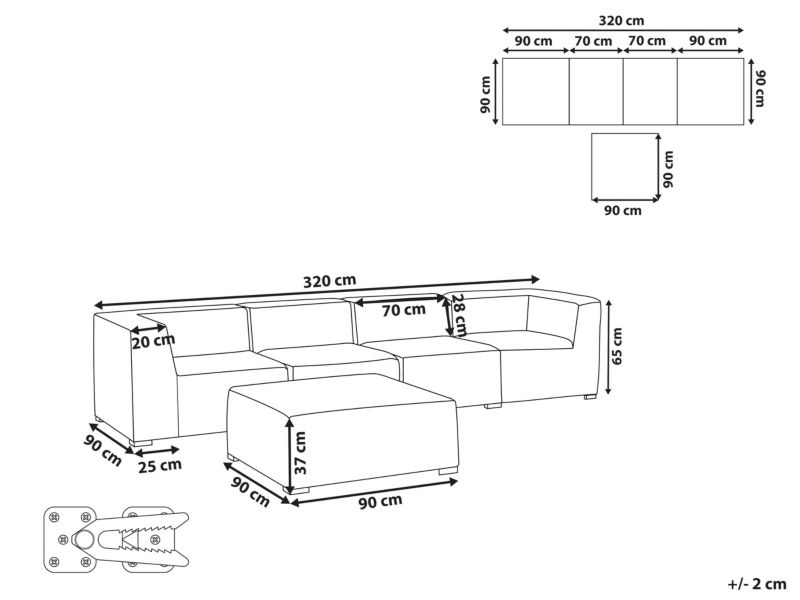 Sofa z ottomaną Arezzo Beżowy 1 kpl