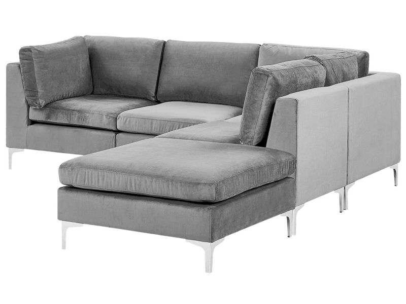 Sofa z ottomaną Evja Szary Welur Lewostronny kpl