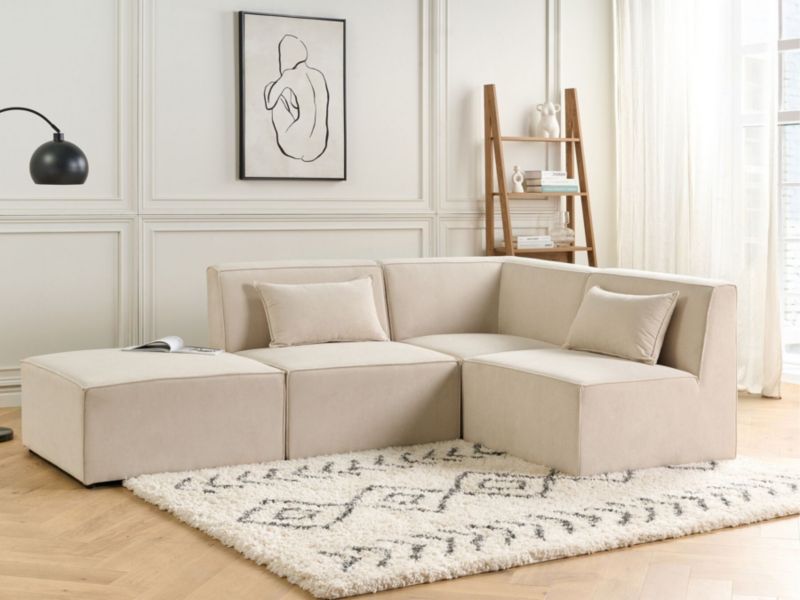 Sofa z ottomaną Lemvig Jasnobeżowy Lewostronny 1 kpl