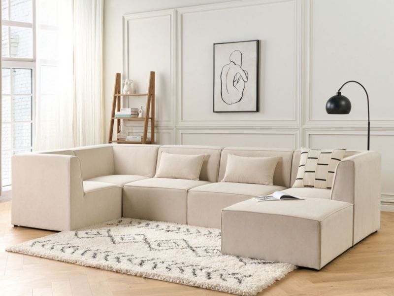 Sofa z ottomaną Lemvig Jasnobeżowy Prawostronny 1 kpl