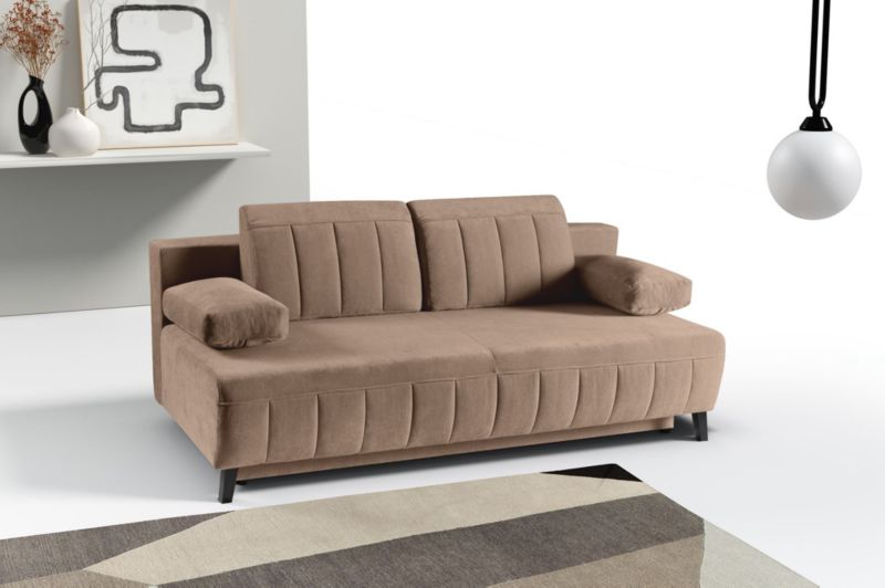 Sofa z przeszyciami Bettso Aruna z wygodnymi poduszkami do salonu brązowy 1szt.