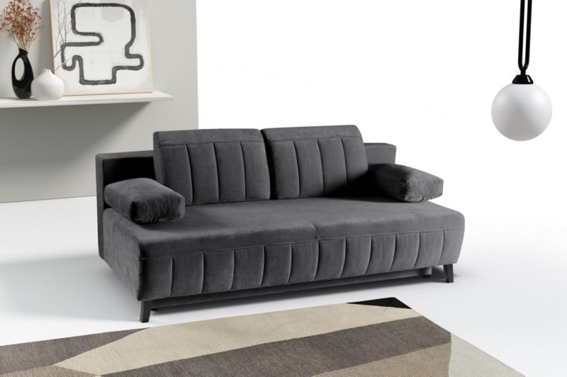 Sofa z przeszyciami Bettso Aruna z wygodnymi poduszkami do salonu czarny 1szt.