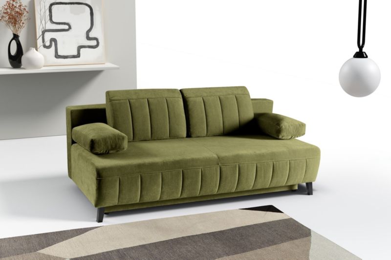 Sofa z przeszyciami Bettso Aruna z wygodnymi poduszkami do salonu zielony 1szt.