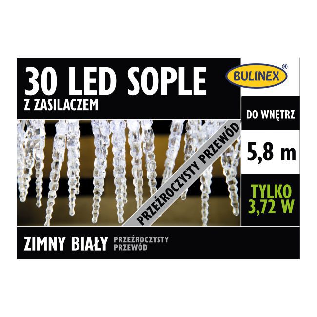 Sople LED Bulinex 30 lampek 5,8 m białe przezroczysty przewód