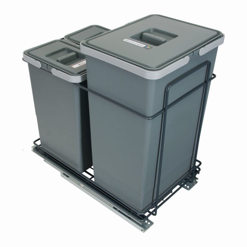 Sortownik śmieci ECOCUBE antracyt do szafki od 40 cm - cichy domyk - 3 kosze 1x24 l + 2x8 l 1 kpl.