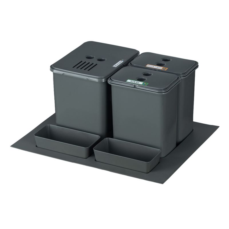 Sortownik śmieci FLEXI BASE do szuflady w szafce 60 cm 3 kosze 1x16 l + 2x8 l + filtr + kuwetki 1 kpl.