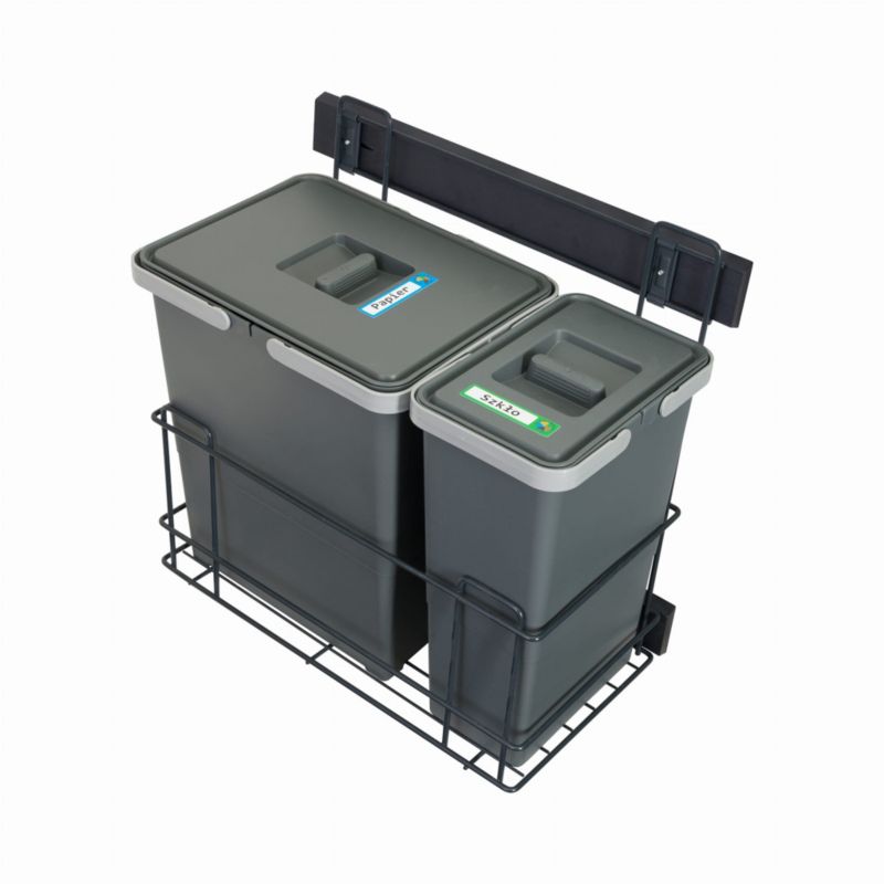 Sortownik śmieci Sortowniki24 Slim antracyt do szafki od 30 cm cichy domyk 2 kosze 1x18 l + 1x8 l szerokość 25 cm 1 szt.
