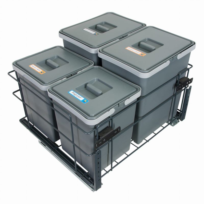 Sortownik śmieci SQUARE antracyt do szafki 60cm cichy domyk 4 kosze 2x18l + 2x10l z mocowaniem frontu Sortowniki24 1 szt.