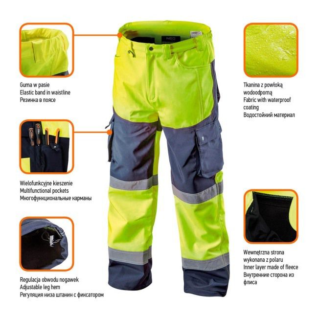 Spodnie robocze NEO ostrzegawcze softshell żółte XL