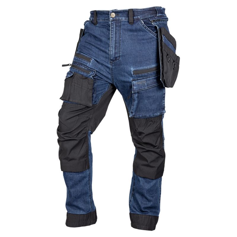 Spodnie robocze NEO TOOLS DENIM, wzmocnienia Cordura, odpinane kieszenie kaburowe, granatowe, rozmiar M 1 szt
