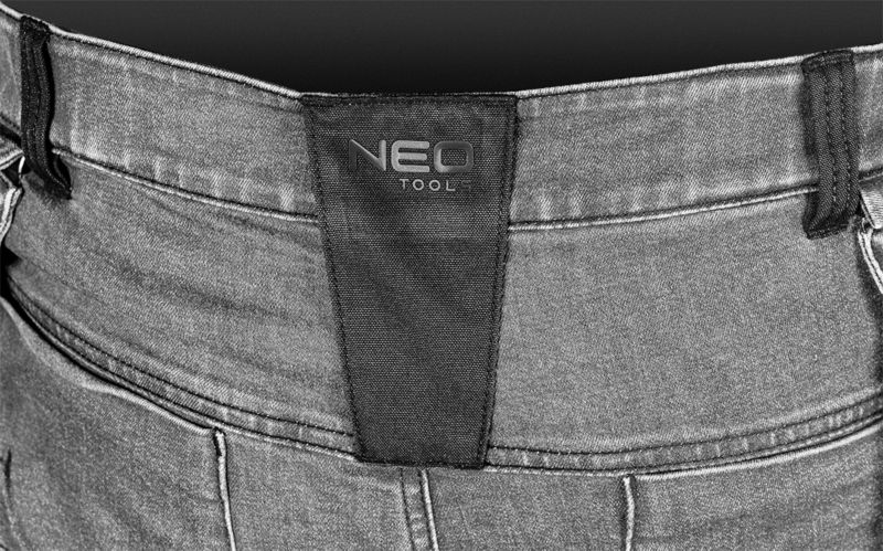 Spodnie robocze NEO TOOLS DENIM, wzmocnienia Cordura, odpinane kieszenie kaburowe, szare, rozmiar XXXL 1 szt