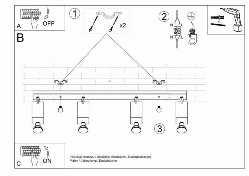 Spot oprawa sufitowa Sollux Lighting Merida  biały chromowany  4 x GU10 x 40W IP20 wym: 80 x 80 cm - 1 szt.