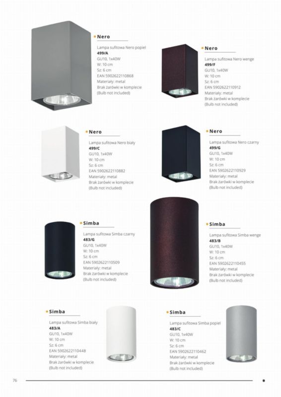 Spot sufitowy Lampex Simba  czarny  1 x GU10 x 40W IP20 wym: 6 x 6 cm - 1 szt.