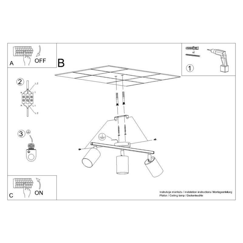 Spot sufitowy Sollux Lighting Lemmi czarny-chromowany  3 x GU10 x  IP20 wym: 46 x 8 cm - 1 szt.