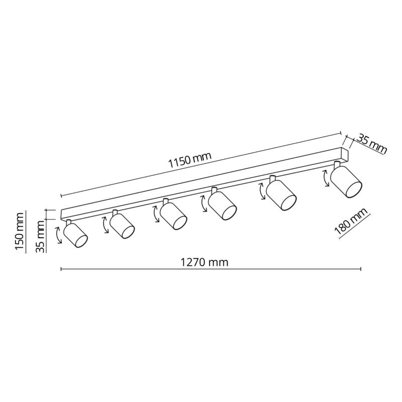 Spot TK-Lighting Top czarna listwa regulowana złote lśniące 6x gu10 - 1szt.