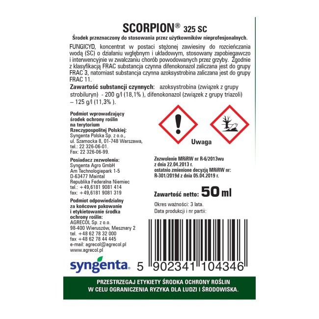 Środek grzybobójczy Agrecol Scorpion 325 SC do roślin ozdobnych 50 ml