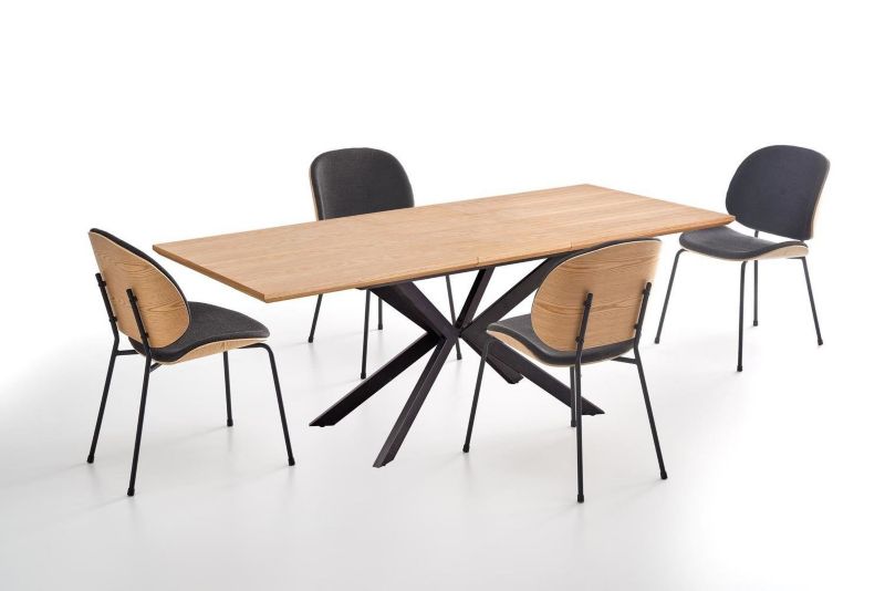Rozkládací jídelní stůl Crosser INTESI, přírodní dub, průmyslový, černé nohy, 160-200 cm, 1 ks.