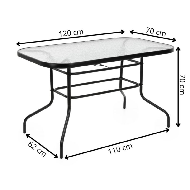 Stół na taras prostokątny Springos 120x70cm stół do ogrodu, metalowy i szkło hartowane 1 szt.