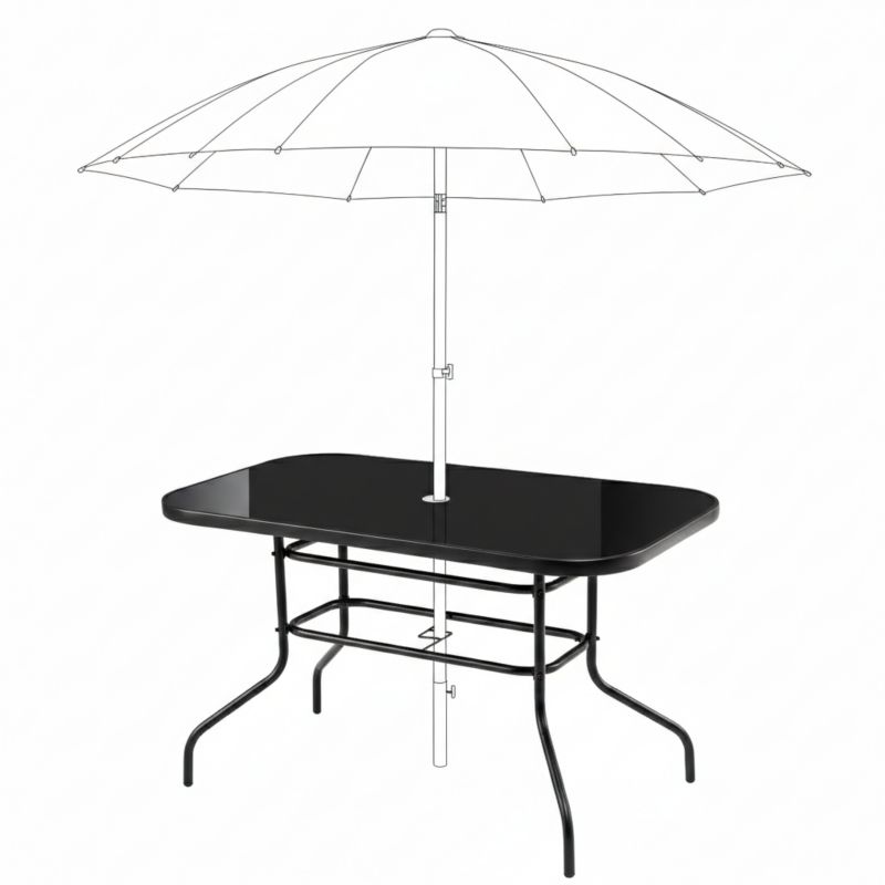 Stół ogrodowy Bauerkraft, szklany 120x70 cm, otwór na parasol, czarny 1 szt.