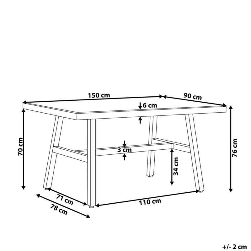 Stół ogrodowy Canetto 150 cm 90 cm Szkło Czarny 1 szt.
