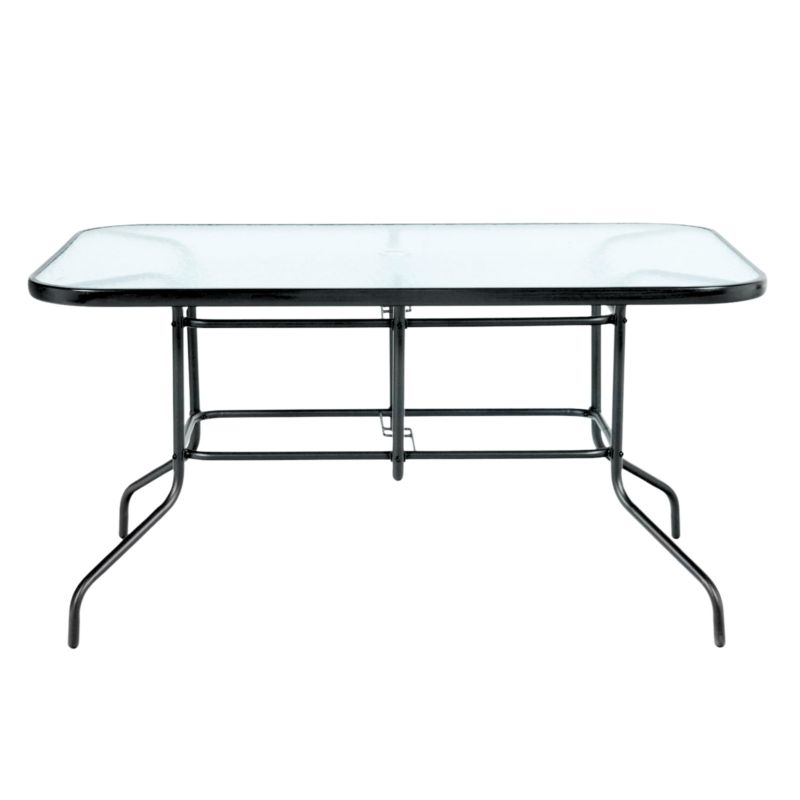 Stół Ogrodowy Gogarden Szklany Metalowy 140 X 80 Cm Z Otworem Na Parasol Czarny 1 Szt.