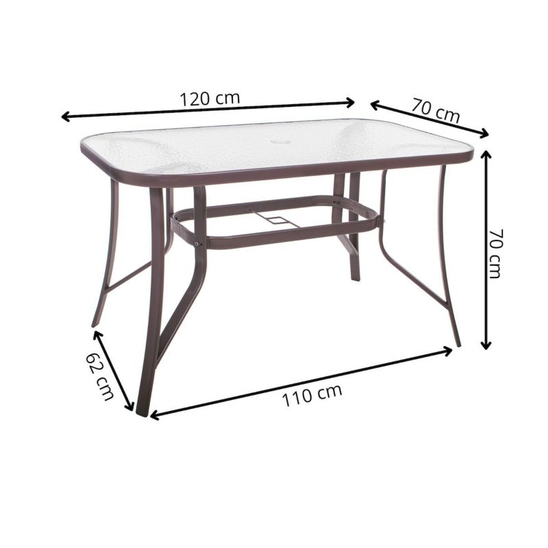 Stół ogrodowy, metalowy Springos 120x70cm stolik na balkon prostokątny blat z szkła hartowanego brązowy 1 szt.