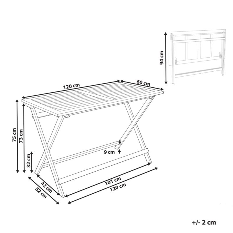 Stół ogrodowy Składane Prossedi 120 cm 60 cm Drewno akacjowe Brązowy 1 szt.