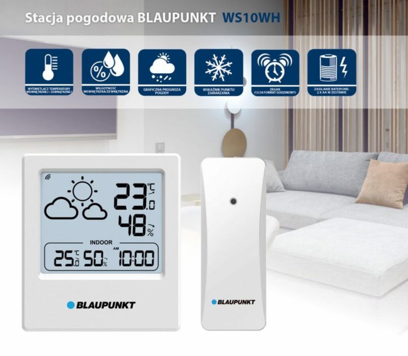 Stacja pogodowa Blaupunkt z czujnikiem zewnętrznym WS10WH 1 szt.