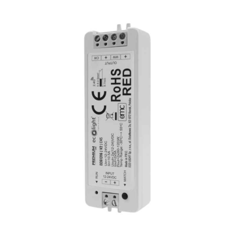 Sterownik Eco Light  V2 Rf Cct 10A 12-24V Led Bezprzewodowy Regulacja Barwy 1 szt.
