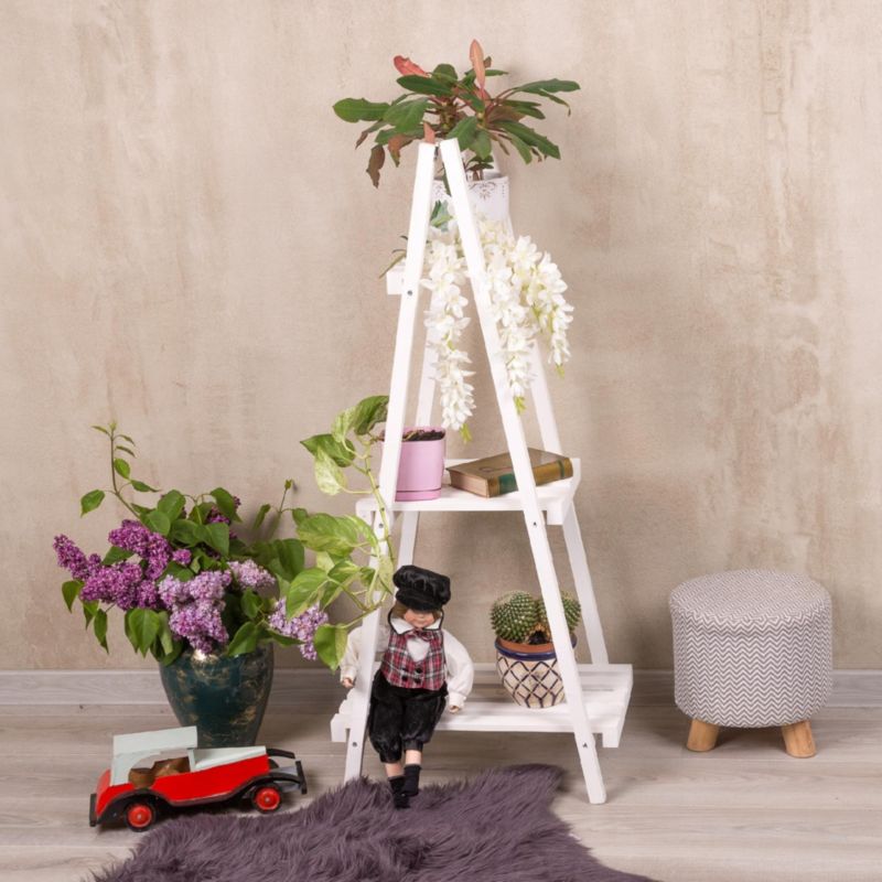Stojak na kwiaty Eco Deco 114 cm wysokość drewno świerkowe trzy półki biały 1 szt.