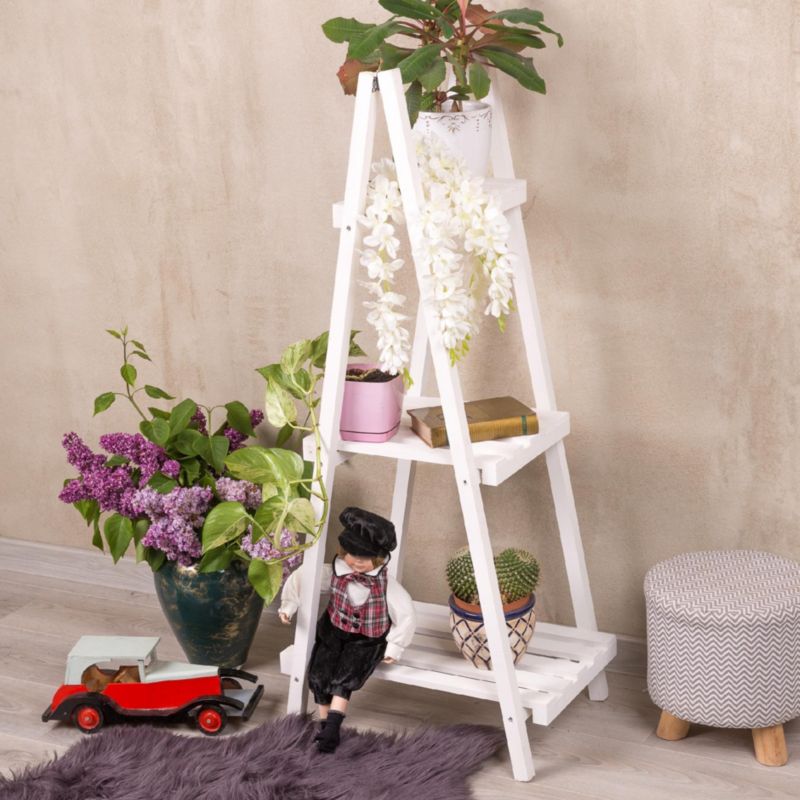 Stojak na kwiaty Eco Deco 114 cm wysokość drewno świerkowe trzy półki biały 1 szt.