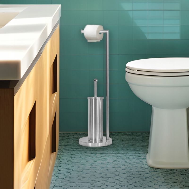 Stojak na papier toaletowy Rodeno szczotka WC srebrny 1 szt.