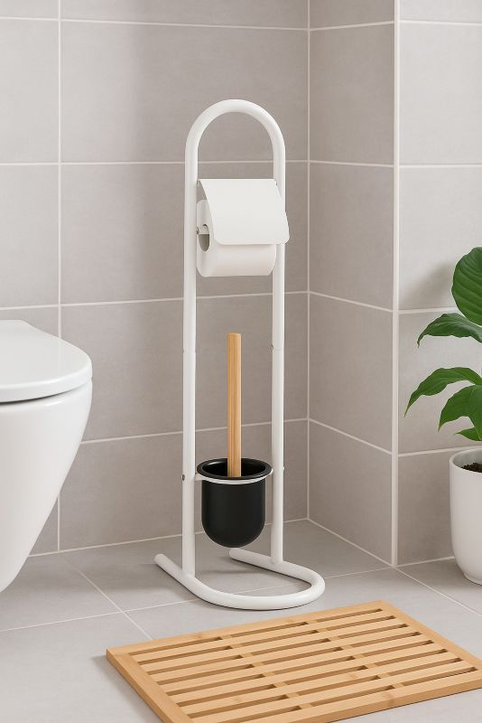 Stojak na papier toaletowy ze szczotką HowHomely biały 81 cm 1 kpl.