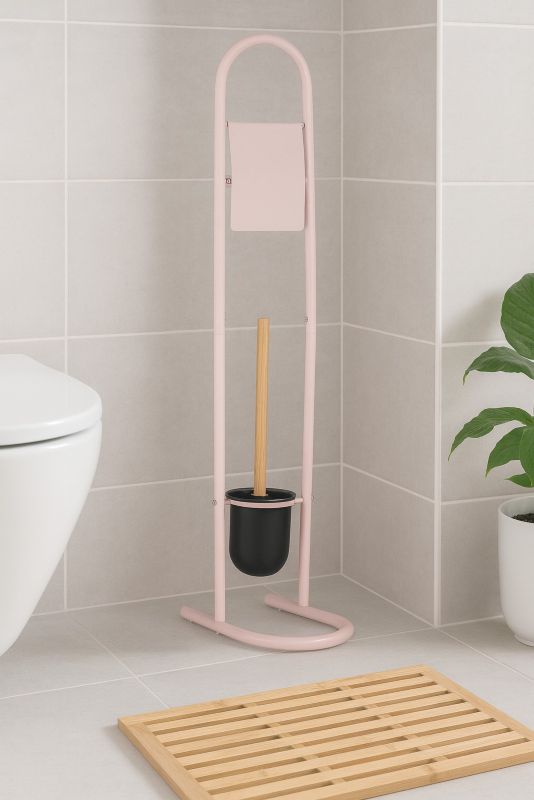 Stojak na papier toaletowy ze szczotką HowHomely róż 81 cm 1 kpl.
