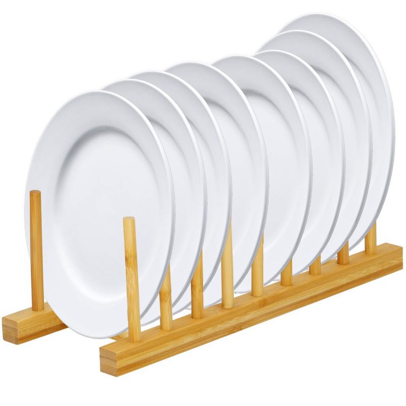 Stojak na talerze Springos 8 przegród bambusowy organizer 34 cm na pokrywki deski 1 szt.