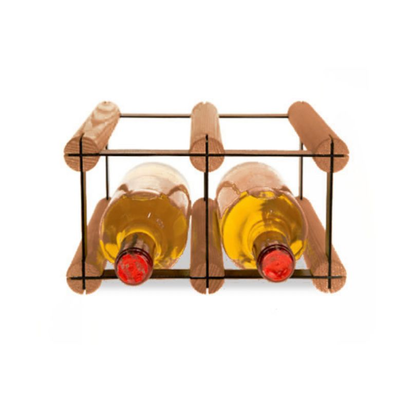 Stojak na wino MODO24 na butelki PET eko wąski minimalistyczny na 2 butelki czarny metal drewno brązowe 1 szt.