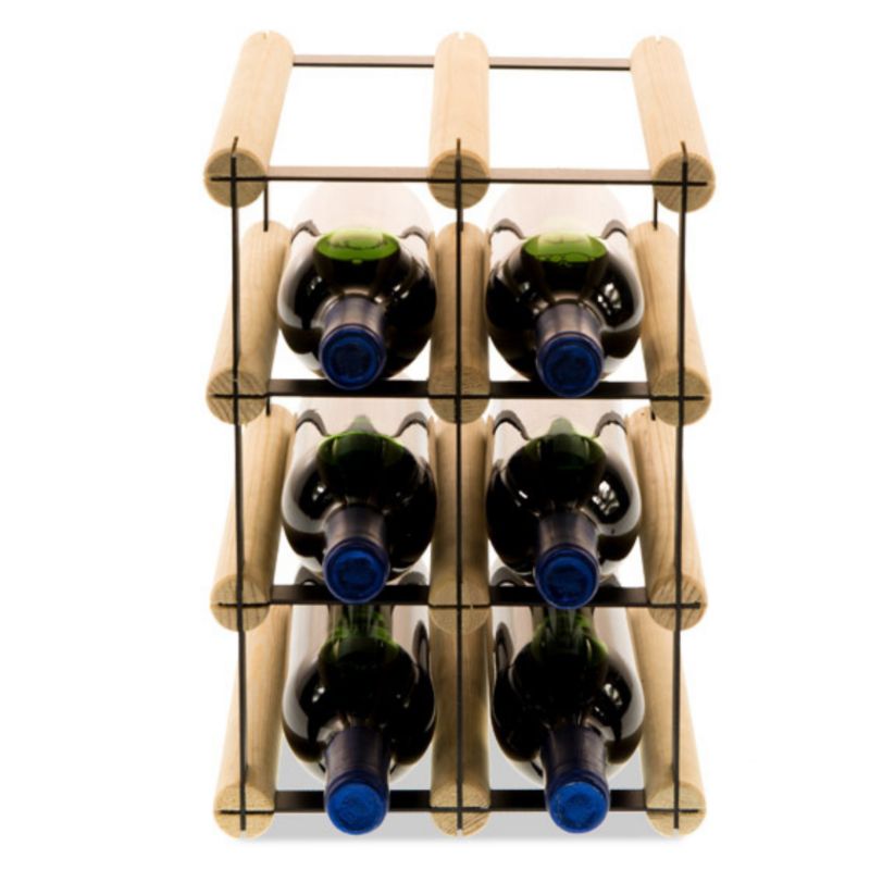 Stojak na wino MODO24 na butelki PET eko wąski minimalistyczny na 6 butelek czarny metal drewno naturalne 1 szt.