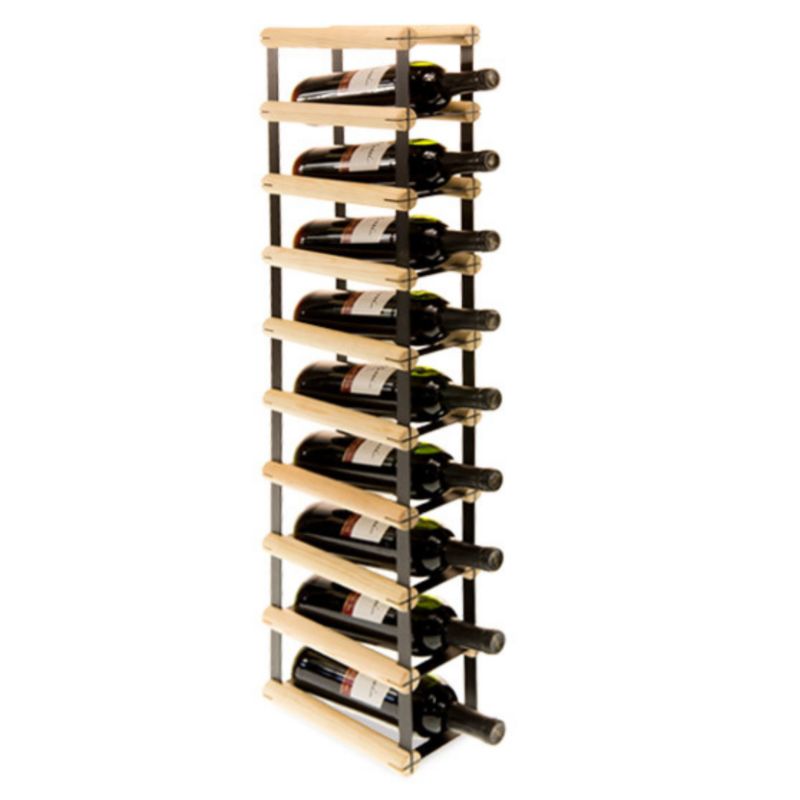 Stojak na wino MODO24 na butelki PET loftowy metalowy na 9 butelek czarny metal drewno naturalne 1 szt.