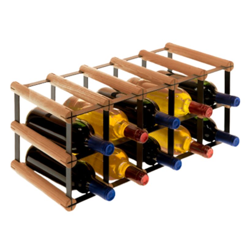 Stojak na wino MODO24 na butelki PET nowoczesny eko duży na 10 butelek czarny metal drewno brązowe 1 szt.