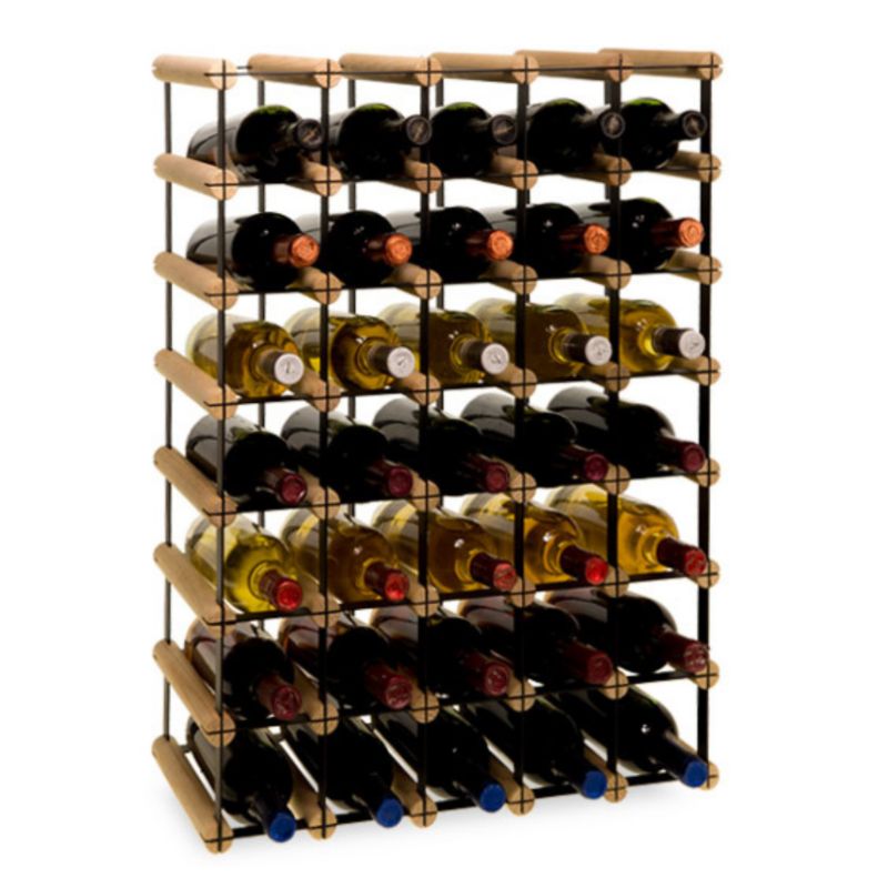 Stojak na wino MODO24 na butelki PET nowoczesny eko duży na 35 butelek czarny metal drewno naturalne 1 szt.