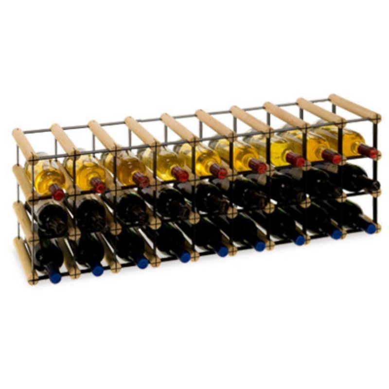 Stojak na wino MODO24 na butelki PET szafka duży eko na 27 butelek czarny metal drewno naturalne 1 szt.