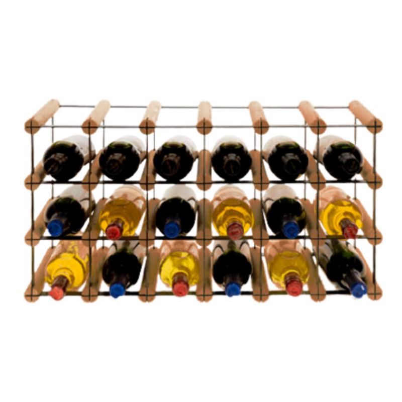 Stojak na wino MODO24 na butelki PET szafka solidny eko na 18 butelek czarny metal drewno brązowe 1 szt.