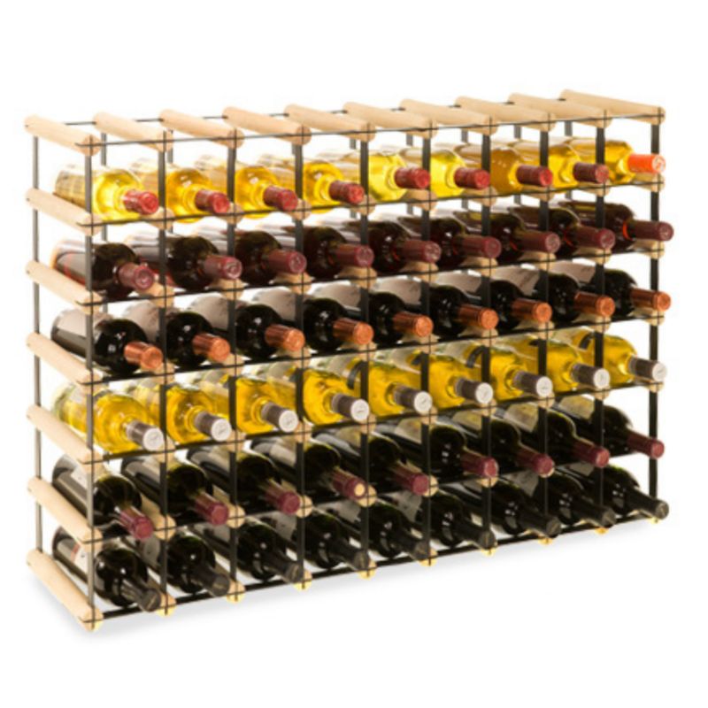 Stojak na wino MODO24 na butelki PET szafka wielki eko na 54 butelek czarny metal drewno naturalne 1 szt.