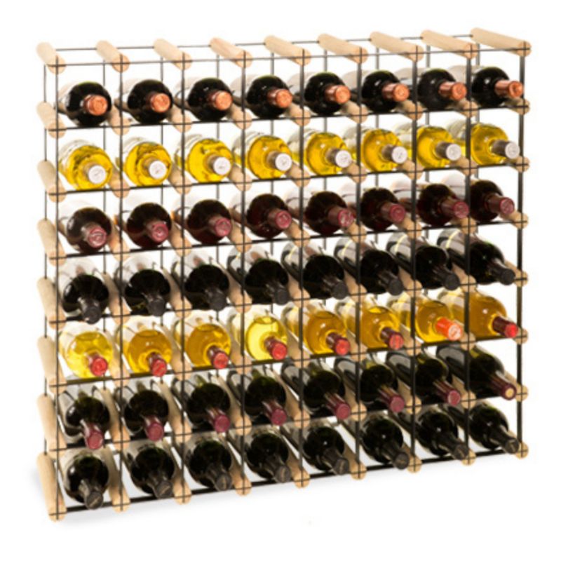 Stojak na wino MODO24 na butelki PET szafka wielki eko na 56 butelek czarny metal drewno naturalne 1 szt.