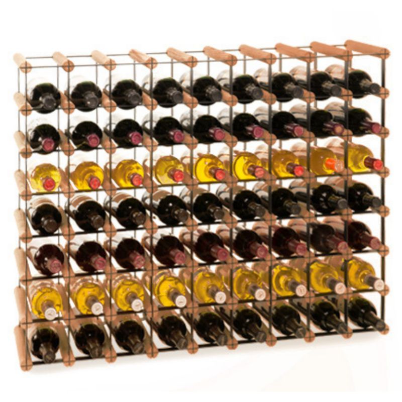 Stojak na wino MODO24 na butelki PET szafka wielki eko na 63 butelek czarny metal drewno brązowe 1 szt.