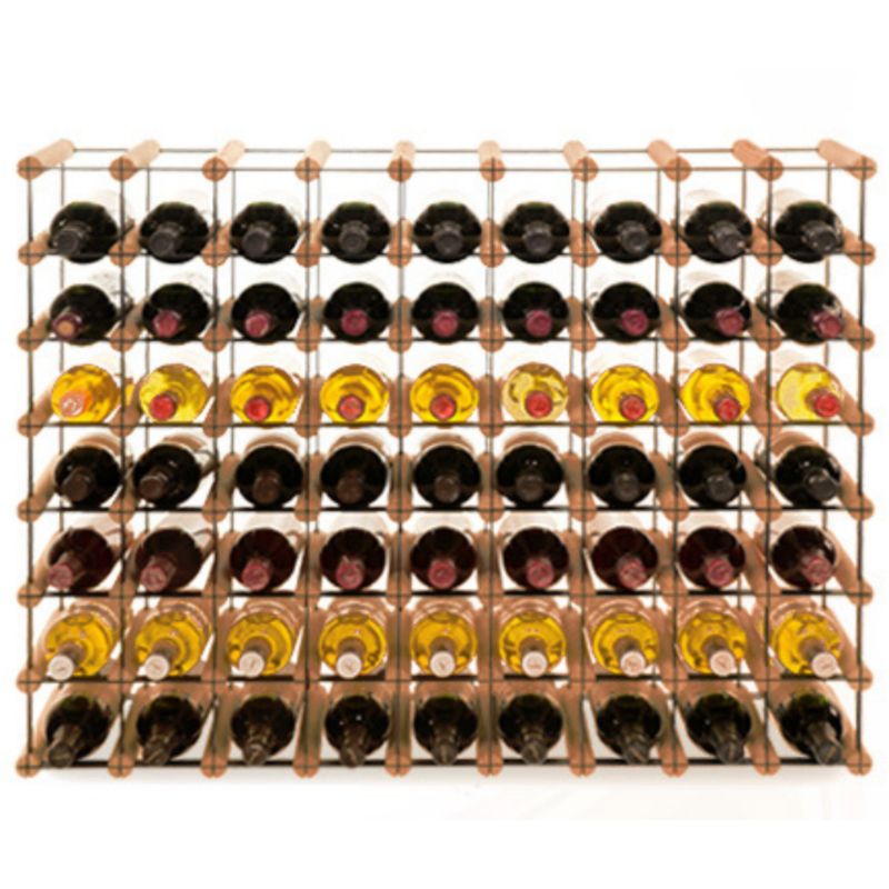 Stojak na wino MODO24 na butelki PET szafka wielki eko na 63 butelek czarny metal drewno brązowe 1 szt.