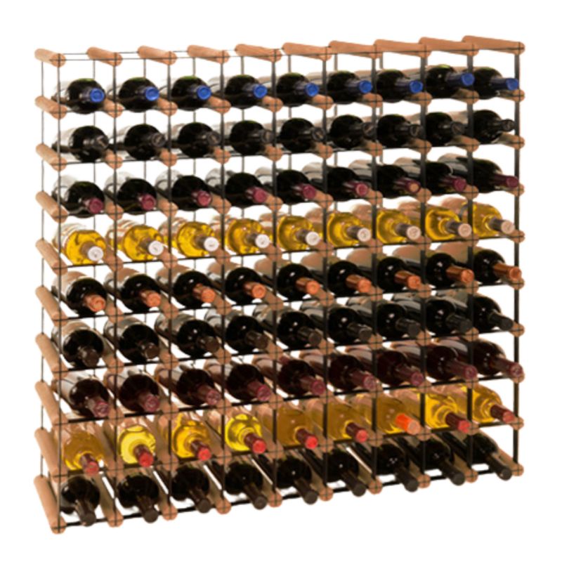 Stojak na wino MODO24 na butelki PET szafka wielki eko na 81 butelek czarny metal drewno brązowe 1 szt.
