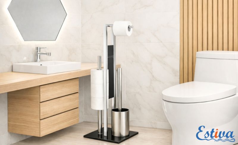 Stojak podłogowy na papier i szczotkę WC Estiva Glass Chrom srebrny szczotkowany 1 szt.