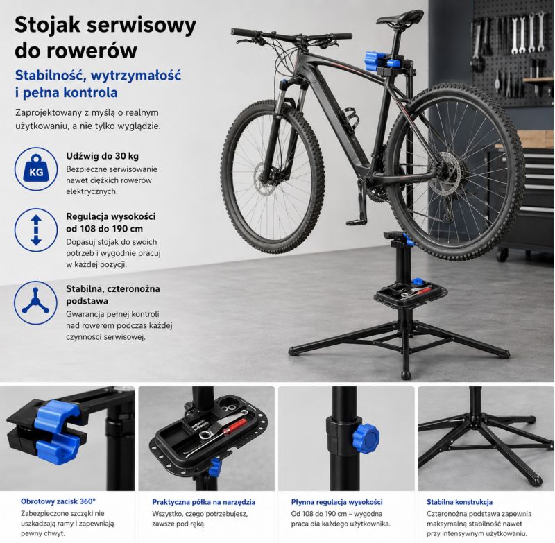 Stojak serwisowy na rower uchwyt do roweru 30kg regulowany wieszak rowerowy Fixem 1szt