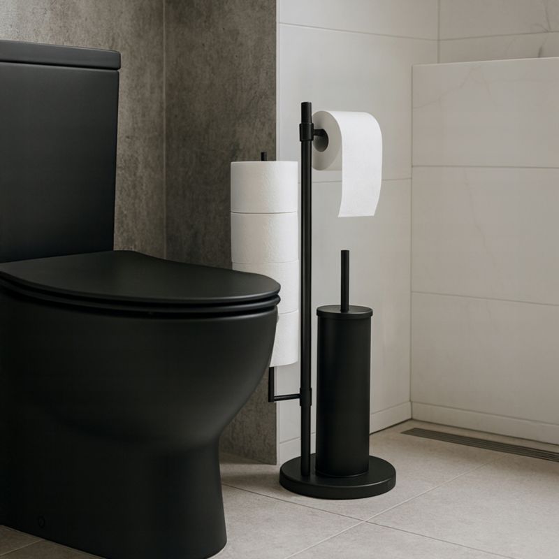 Stojak WC Estiva Round Black czarny mat 3w1 uchwyt na papier rolki i szczotka WC 1 szt.